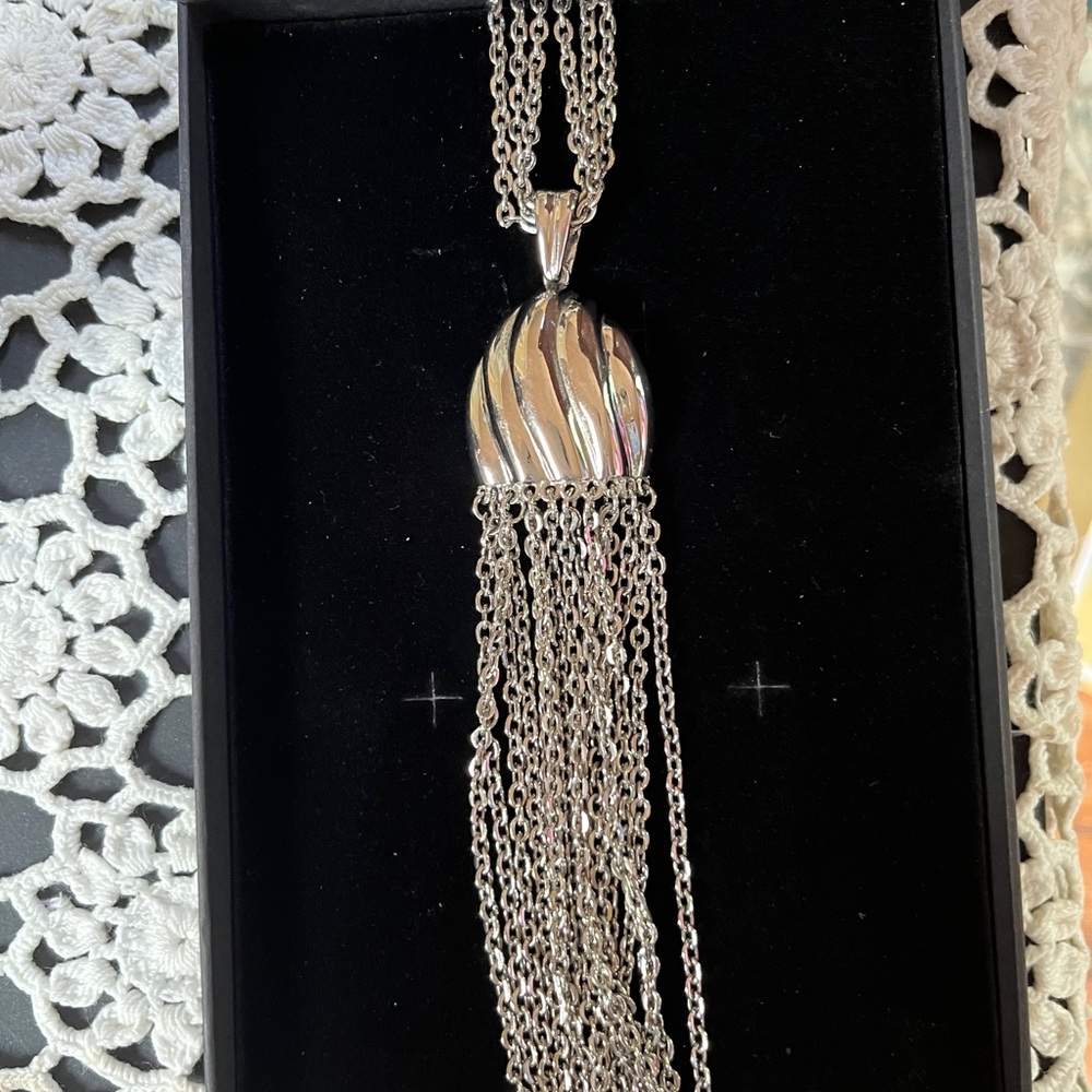 Dramatic Silver Tassel Necklace - image 1
